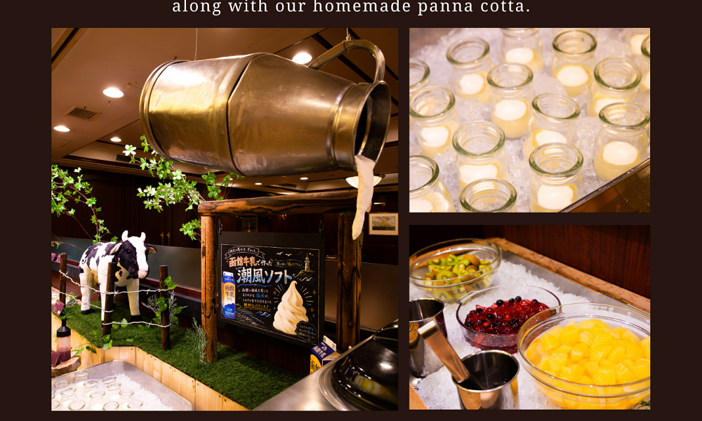 Enjoy fresh soft-serve ice cream made with local “Hakodate Milk,” along with our homemade panna cotta.