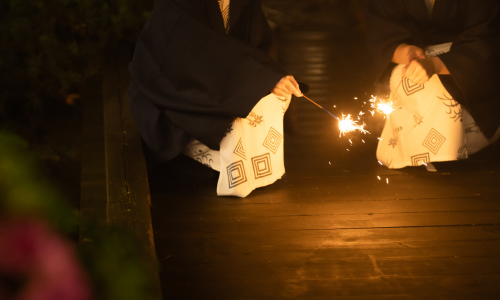 庭園で花火